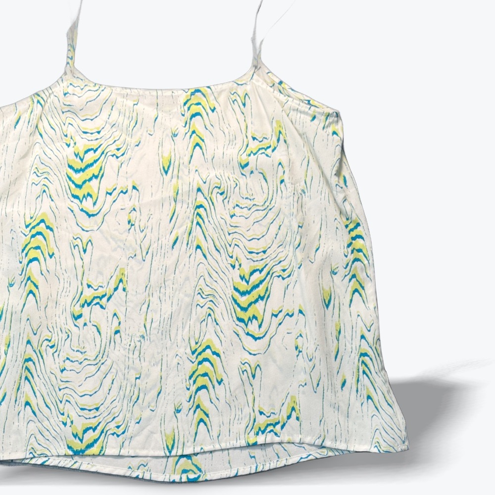 Equipment Silk Camisole Top Fluid Flowy Drape Blue Lime Green Abstract Small